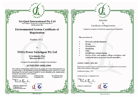 NOJA Power: Conformidade com ISO14001